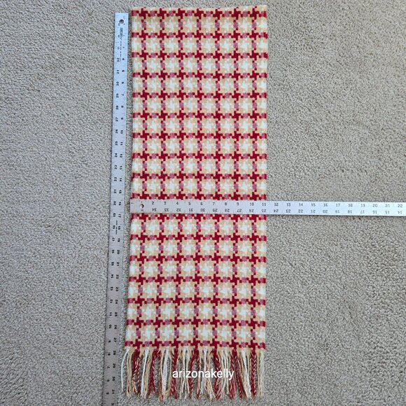 Woven Cashmere Houndstooth Scarf Red Tan White Pink - Picture 10 of 16